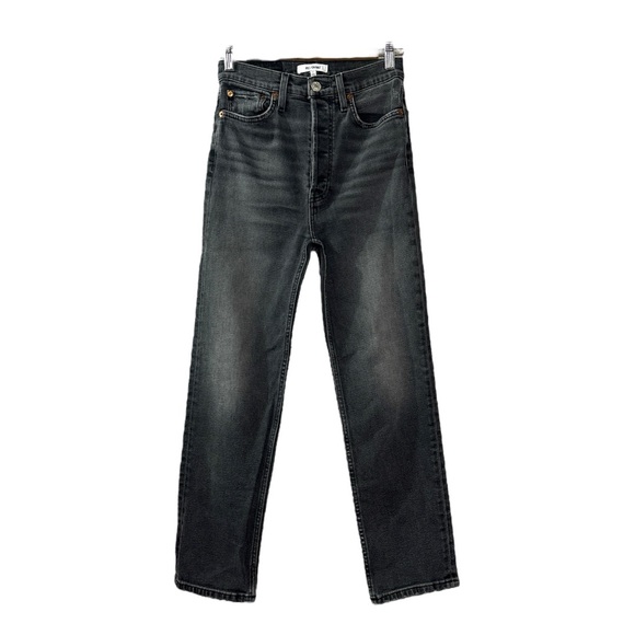 RE/DONE Straight Jeans (165-3WUHRSTV) Inky Black 27 Distress Whiskering Denim - Picture 1 of 16